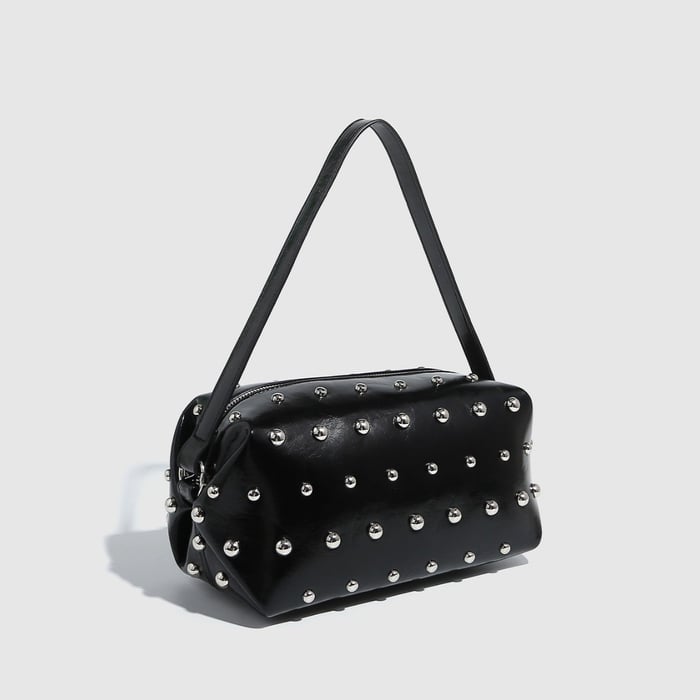 1 Stück einfache Hip-Pop/Rock-Einfarbige Nieten-PU-Damenhandtaschen h5Bild3