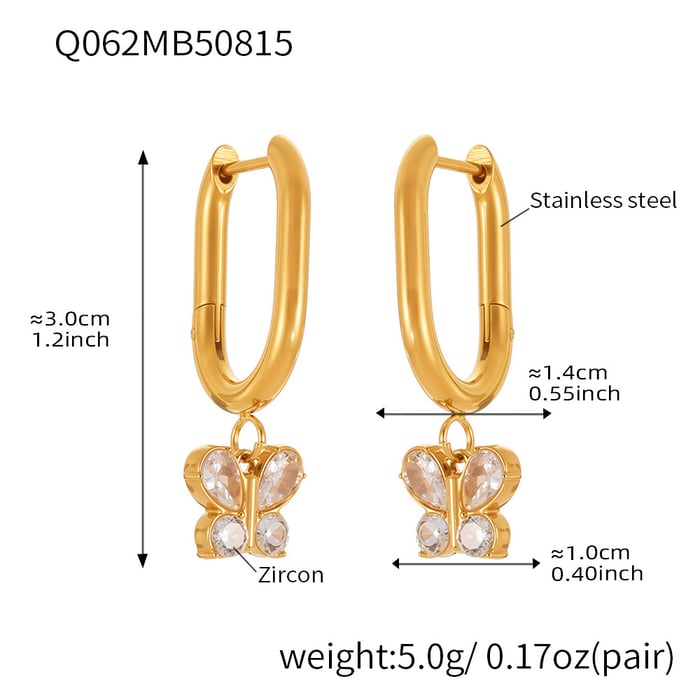 1 Pair Sweet Butterfly Stainless Steel Gold Color Women's Drop Earrings