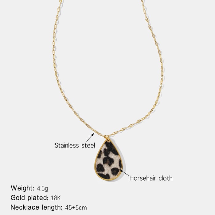 Droplet Leopard Print Stainless Steel Pendant Necklace