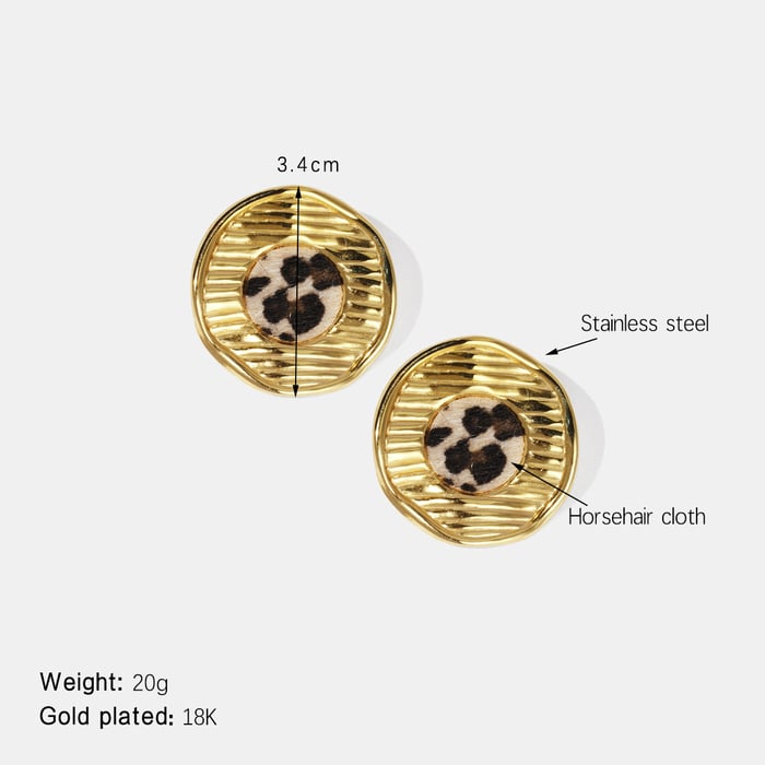 Leopard Print Thread Stainless Steel Gold Color Stud Earrings