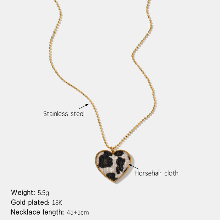 Leopard Print Heart Stainless Steel Pendant Necklace