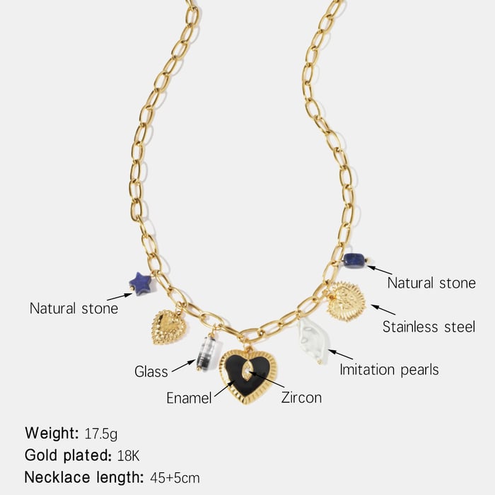Enamel Heart Stainless Steel Gold Color Pendant Necklace