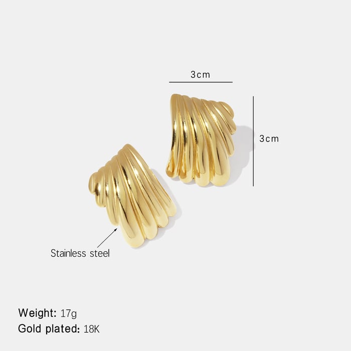 Rectangle Thread Stainless Steel Gold Color Stud Earrings