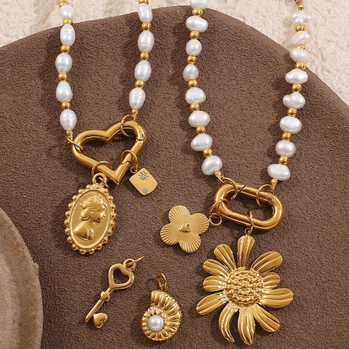 Daily Beads Stainless Steel Gold Color Pearl DIY Pendant Necklaces Picture3