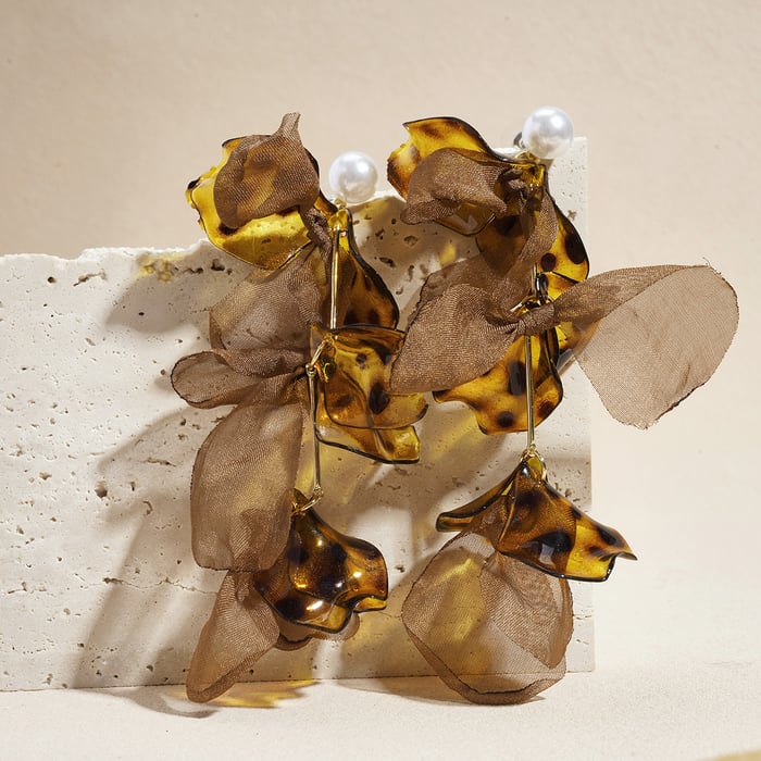 1 Pair Retro Leopard Flower Fabric Dangle Earrings Picture3