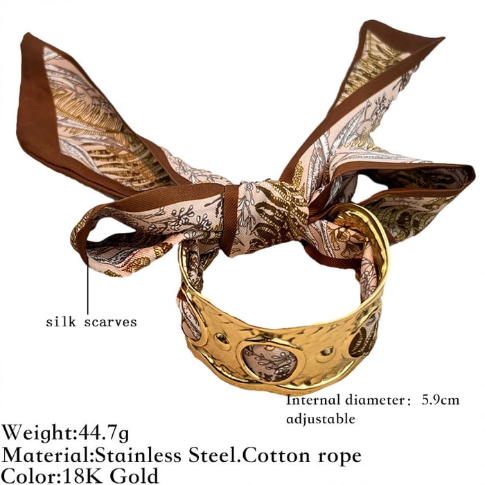 1 Piece Classic Sun Stainless Steel Silk Scarf Cuff Bracelet