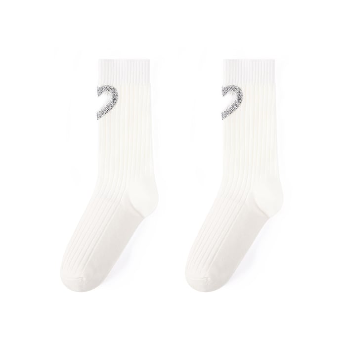 Light Luxury Rhinestone Studded Hollow Heart Knitted Pure Cotton Women's Socks