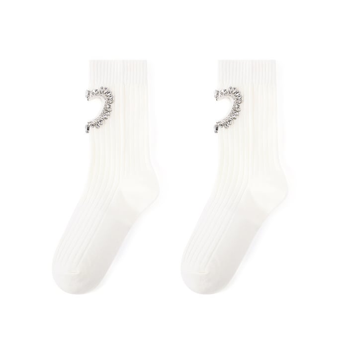 Light Luxury Rhinestone Studded Hollow Heart Knitted Pure Cotton Women's Socks