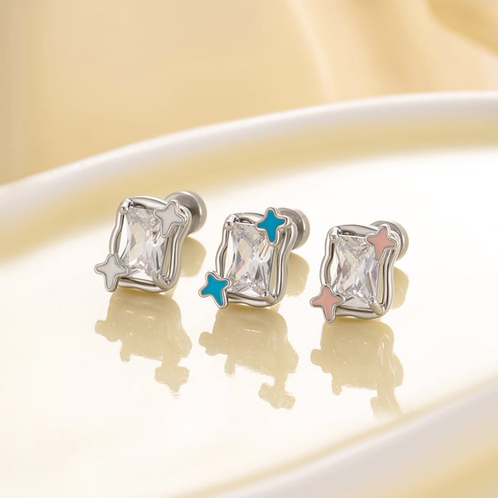 1 Stück Simple Series Klassische geometrische Titanstahl ohne Beschichtungsmaterial Zirkon Damen Ohrstecker h5Bild2