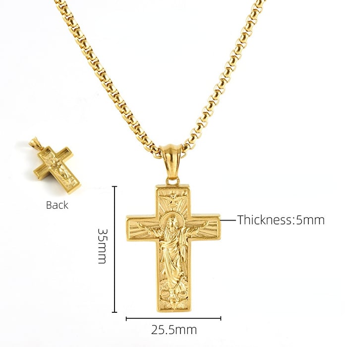 1 paar edelstahl-kreuz-halskette mit gott des friedens für herren und damen, retro-3d-geprägter priester-anhänger, unisex-herren-halskette