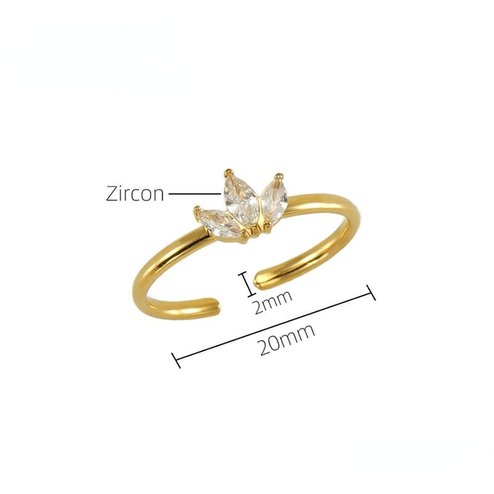 1 par de anillos de hoja de arce con incrustaciones de circonita de acero inoxidable transfronterizos para mujer, modernos y versátiles, de acero de titanio, ligeros y de lujo, ajustables. 