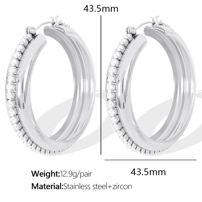 1 paire de boucles d&#39;oreilles créoles classiques en acier inoxydable plaqué or  avec zircons pour femmes, série simple 