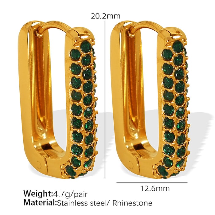 1 pair simple series classic geometric stainless steel  gold plated zircon women hoop earrings