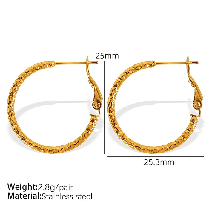 1 pair simple series classic solid color stainless steel  gold color plated women's hoop earrings
