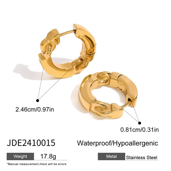 1 pair simple series elegant annular stainless steel  gold plated rhinestone women hoop earrings
