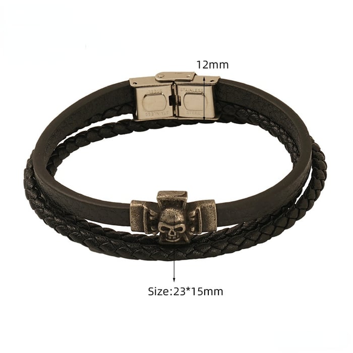 1 Paar Retro All-Match Totenkopf Lederschnur geflochtenes Armband Herren Titan Stahl Magnetverschluss Armband Zubehör Herren Herrenarmband