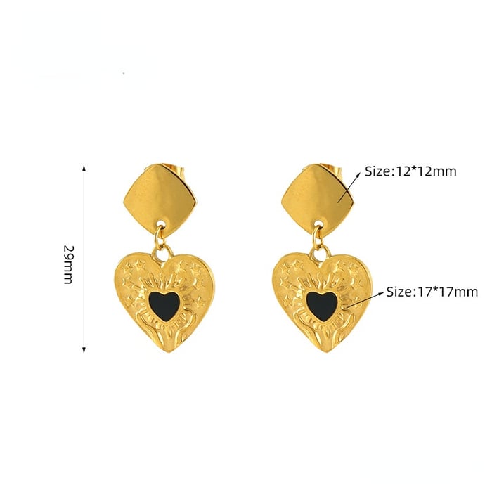 1 paar edelstahl einfache öltropfen geometrische herz schmuck ohrringe weibliche titan stahl plattiert gold gehämmert muster vielseitige ohrringe weibliche anhänger ohrringe