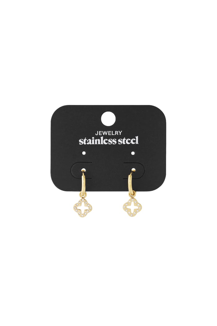 Earrings clover with zircon stones Gold Color Stainless Steel h5Picture5