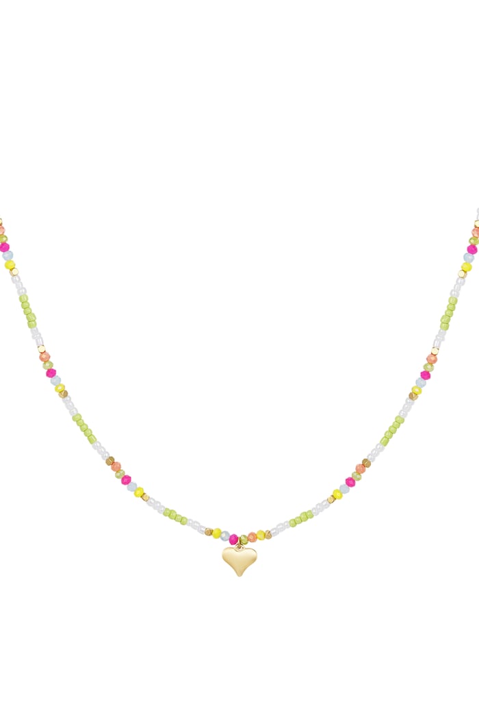 Colorful beaded necklace with heart charm - fuchsia/multi 