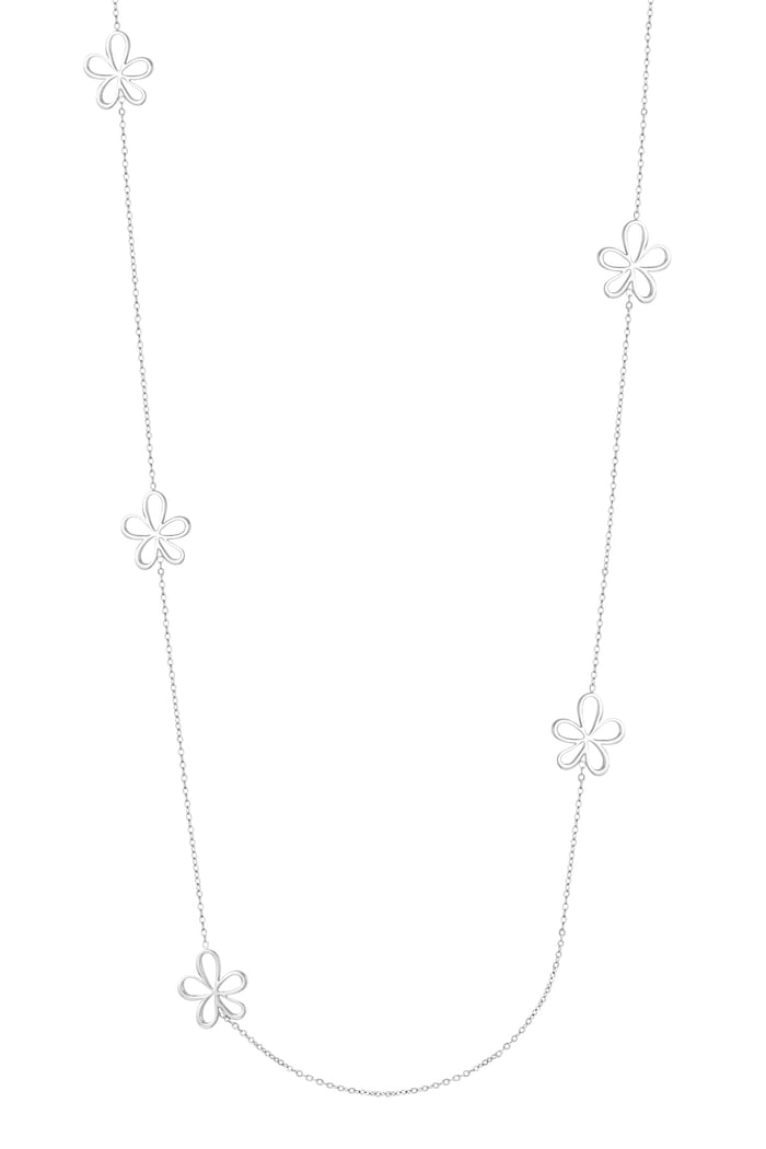 Lange Halskette mit Blumenanhängern – Goldfarbe - Goldfarbefarbe