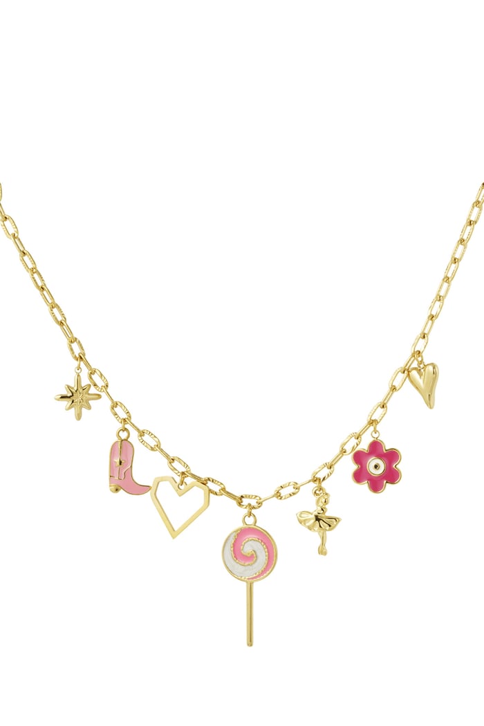 Halskette mit Süßwarenladen-Anhänger – Rosa/Goldfarbe