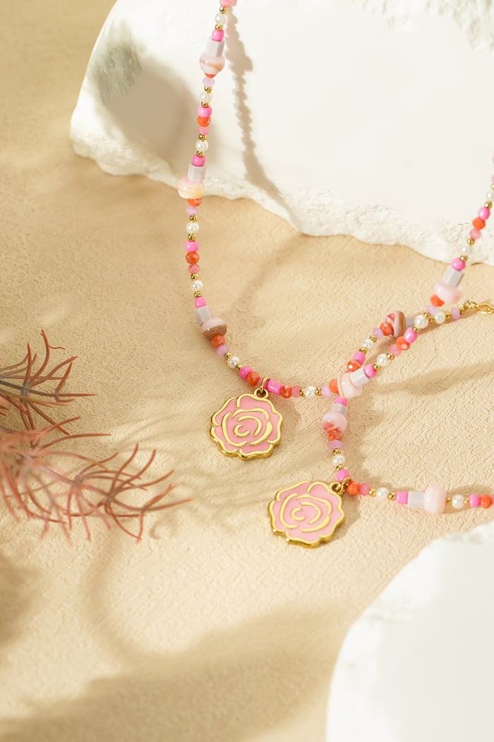 Pulsera de cuentas de rosas - Color rosa y dorado Imagen3