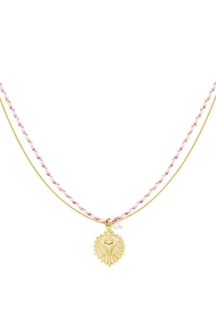 ketting colorful heartbeat - roze & (Pak met plastic zak)