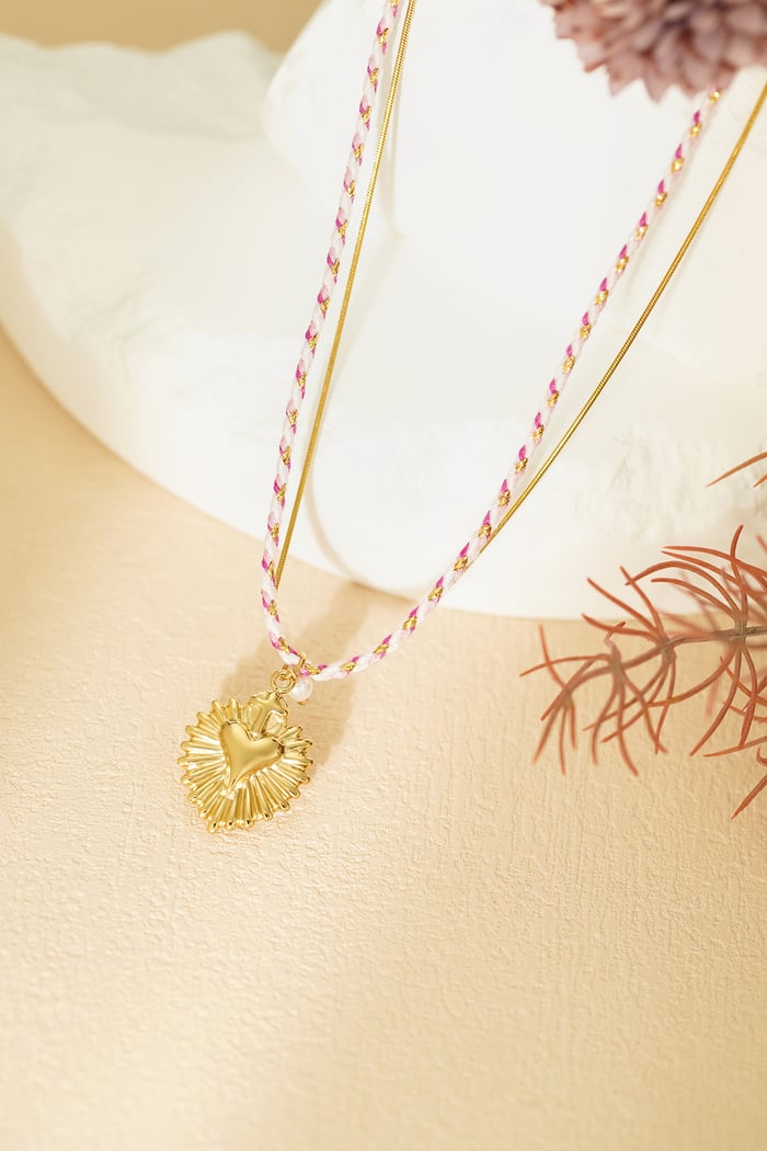 ketting colorful heartbeat - roze & (Pak met plastic zak) Afbeelding3