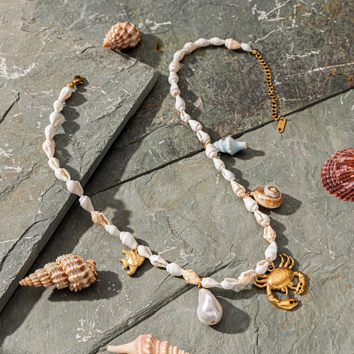 1 Piece Stainless Steel  Gold Color Shell Beaded Necklaces h5Picture4