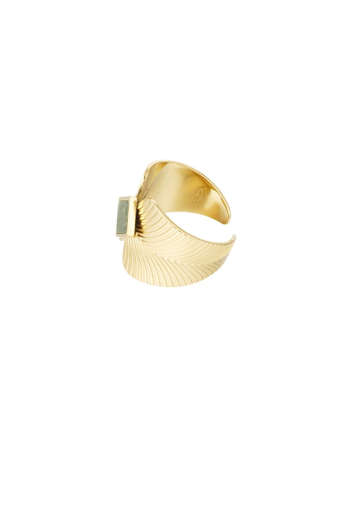 Ring leaves with diamond stone - Gold color/green h5Picture3
