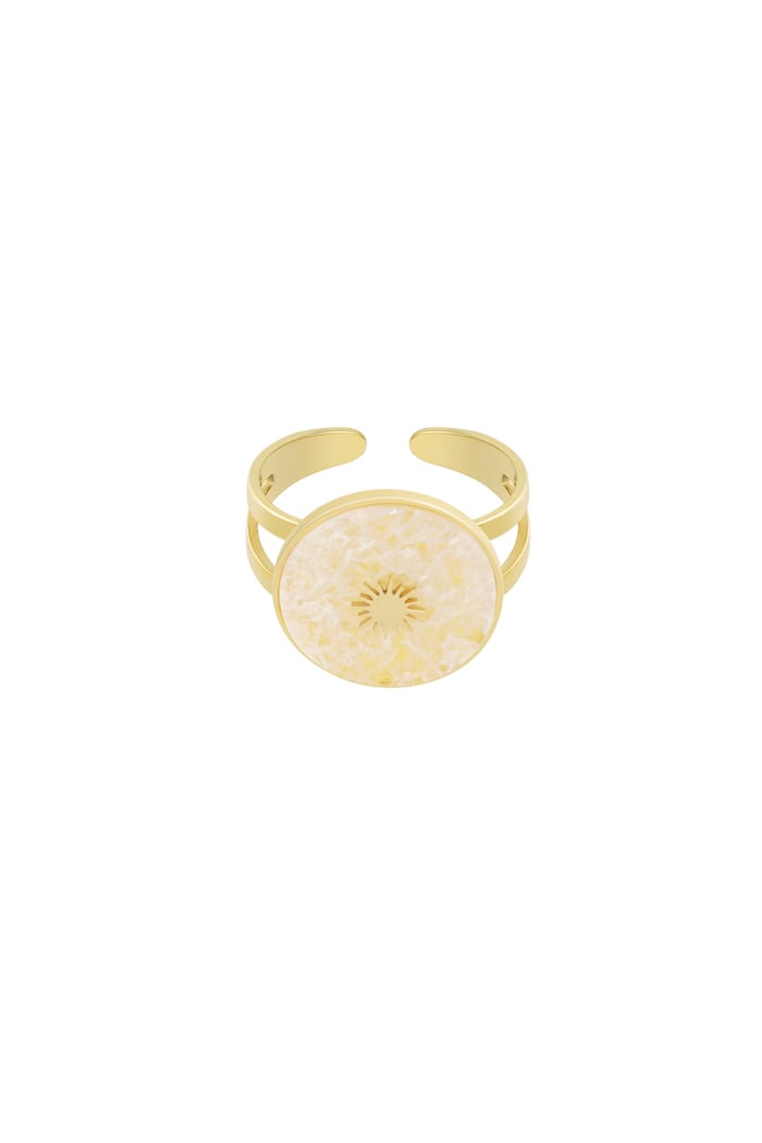 Round natural stone ring with sun