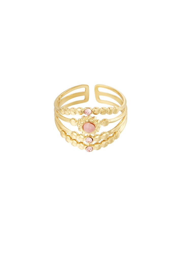 Ring vierlagig mit Steinen - Goldfarbe/Schwarz/Weiß