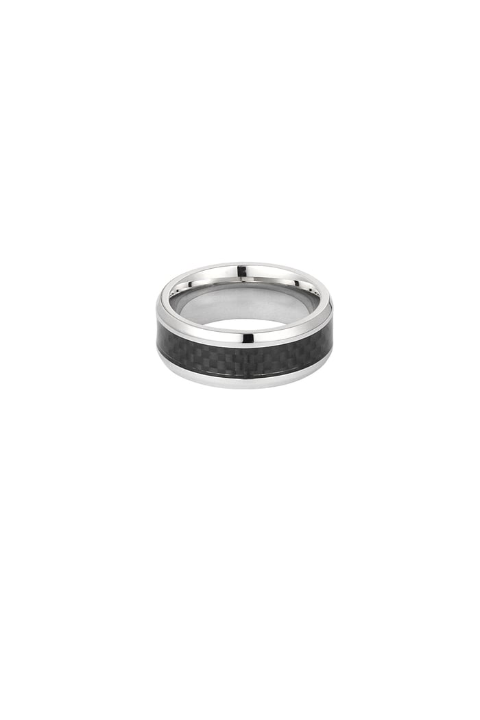 Men's ring zigzag - Silver color/black 