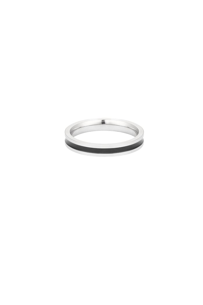 Herrenring dünne Linie - Silber/Schwarz 