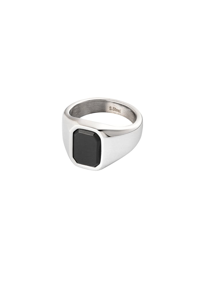 Herrenring mit rechteckigem Stein - Silber/Schwarz 