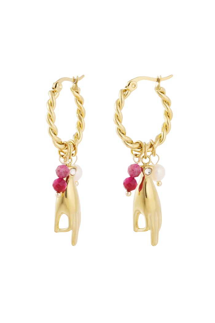 Earrings with hand and pearl pendants
