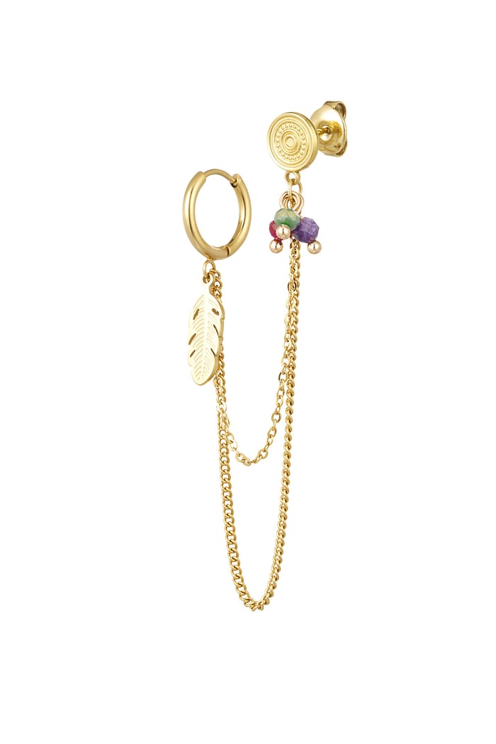 earring with stud beads and feather 