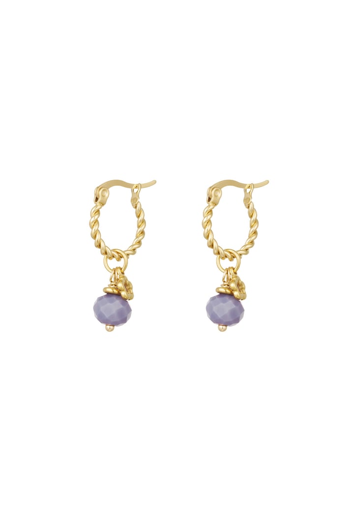Earrings twisted purple stone - Silver color/purple