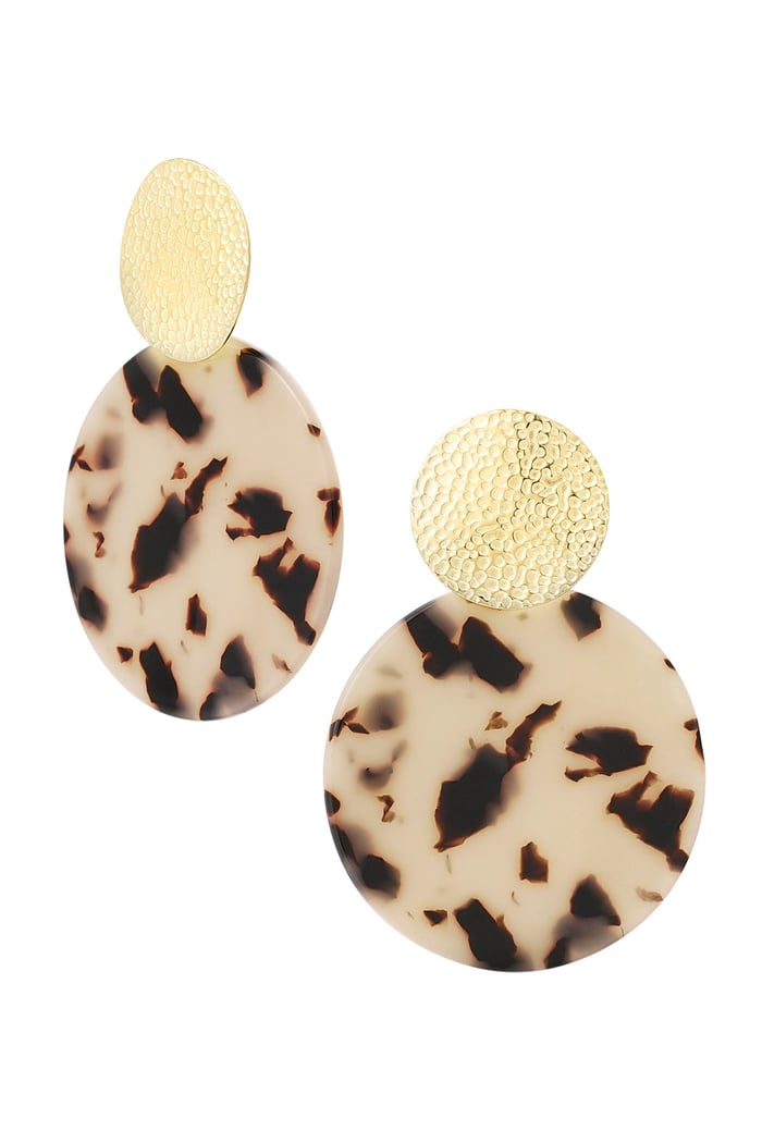 Statement earrings with print - Gold color/camel