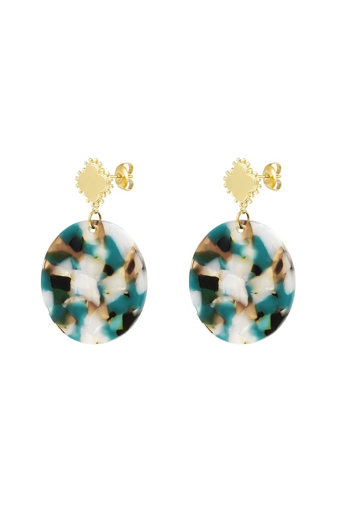 Earrings clover with circle - Gold color/green