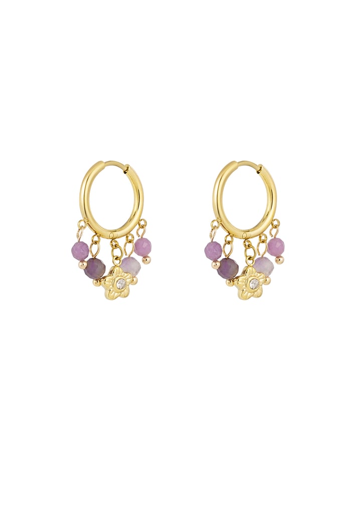Earrings with stones garland - Gold color/black