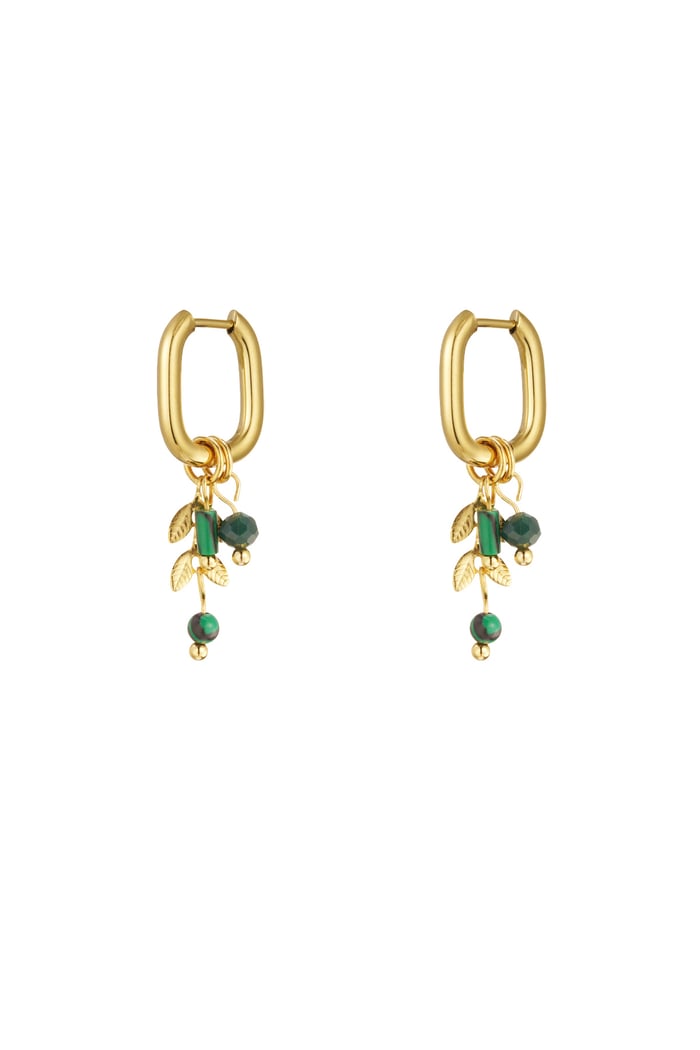 Earrings leaves with stones - Gold color/pink