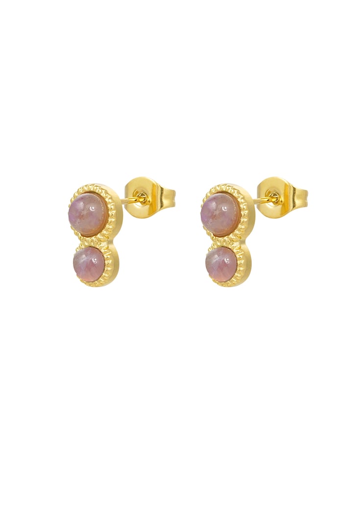 Pendientes básicos doble piedra natural - Color dorado verde