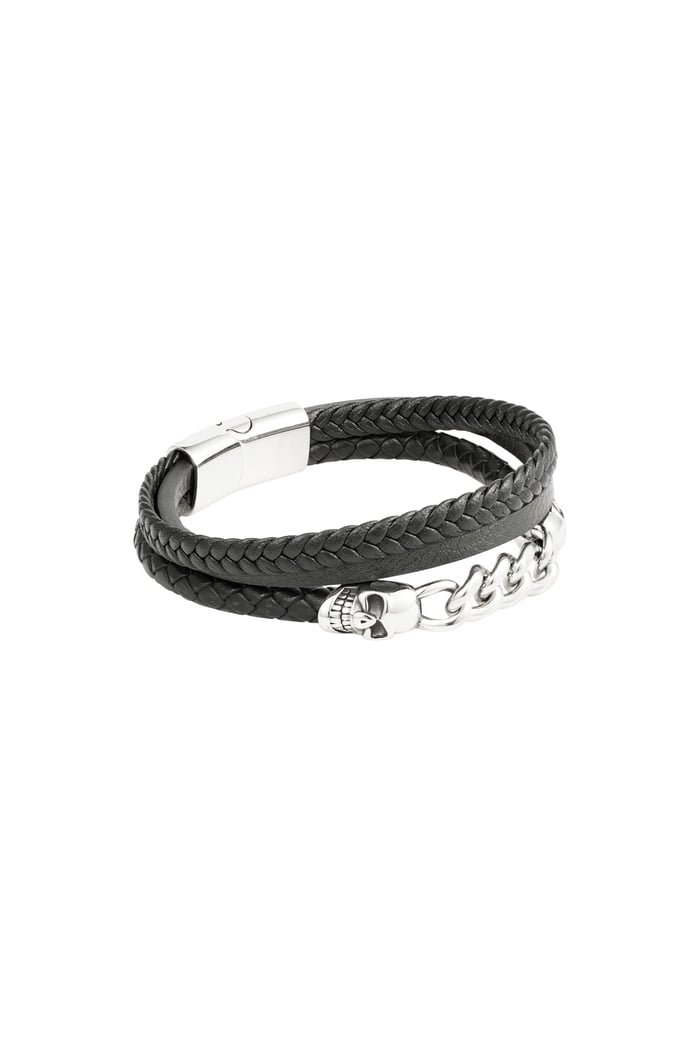 Men's bracelet braided with links - Silver color/black 