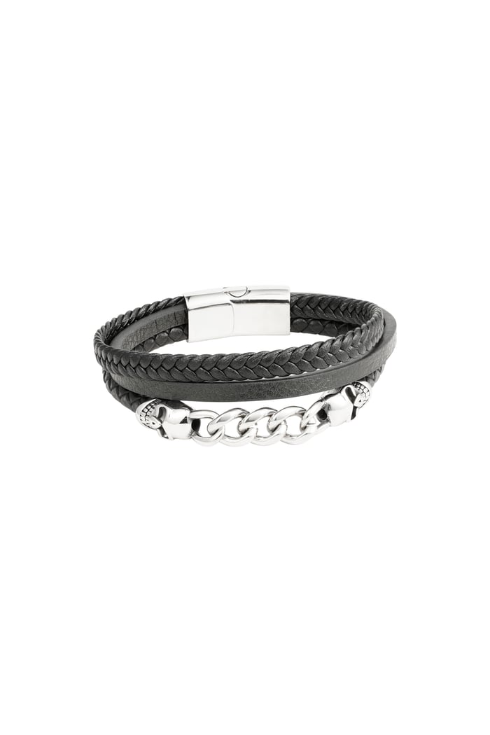 Men's bracelet braided with links - Silver color/black Picture2