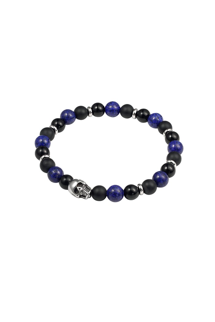 Herrenarmband mit Perlen-Totenkopf-Details – Grau