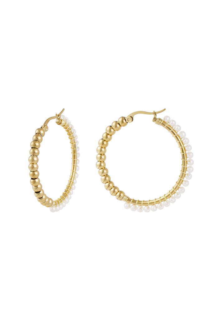 Stainless Steel Large Circle Pearl Bead Earrings - Silver Color color