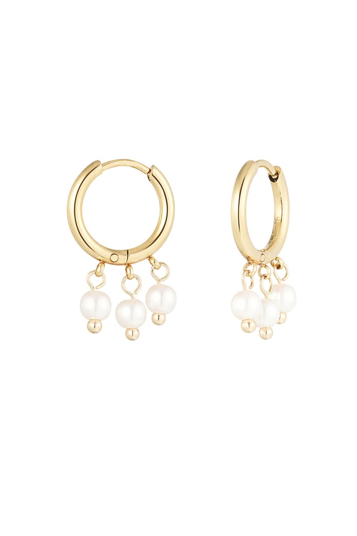 Round earring with three pearl pendant - Silver Color color 
