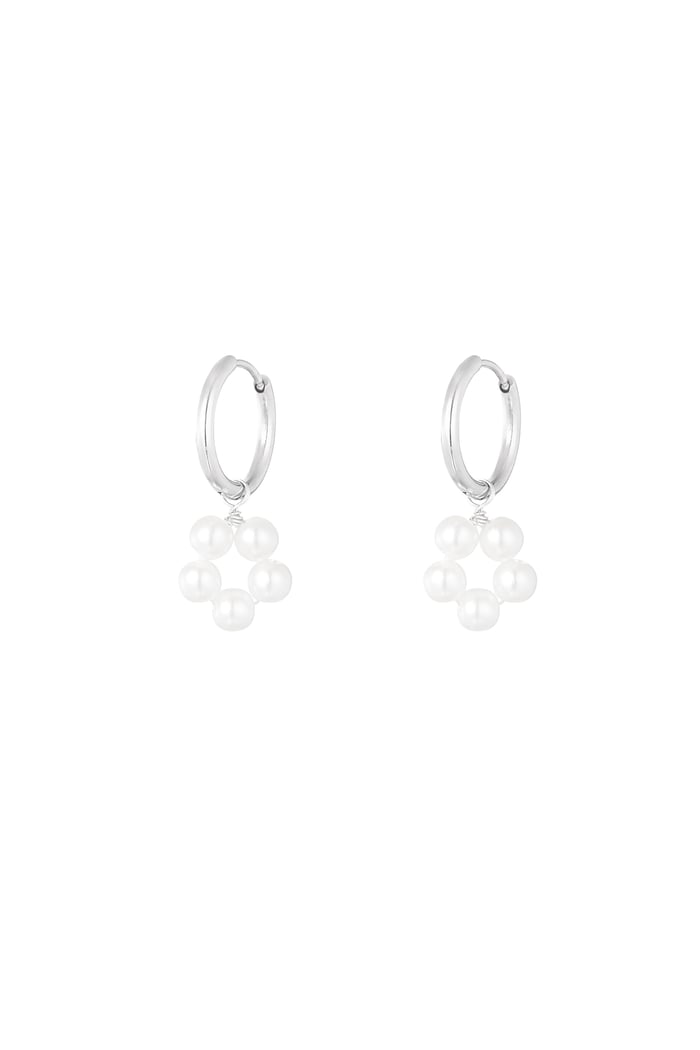 Earring with pearl flower pendant - Silver Color color 