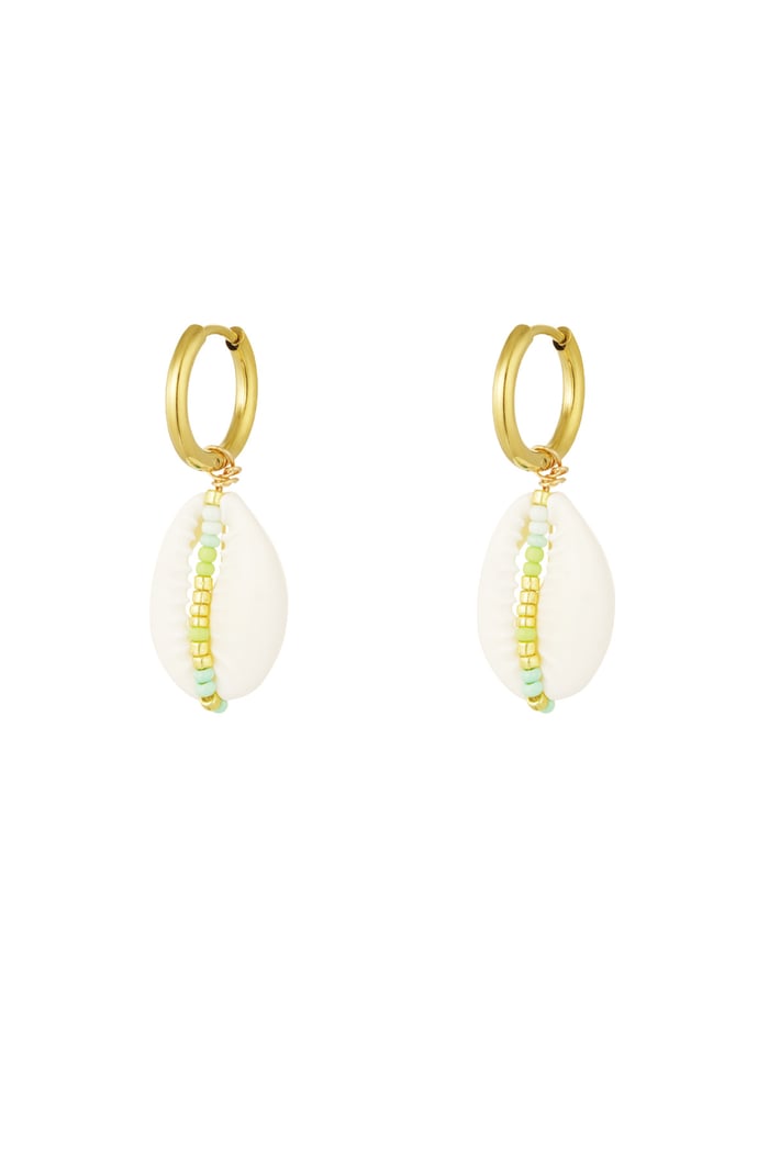Stainless Steel Drop Earrings with Seashell and Glass Beads - Multicolored